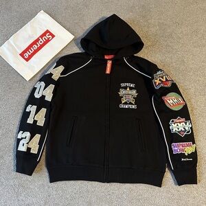 Supreme Black Hoodie with Colorful Sleeve Patches